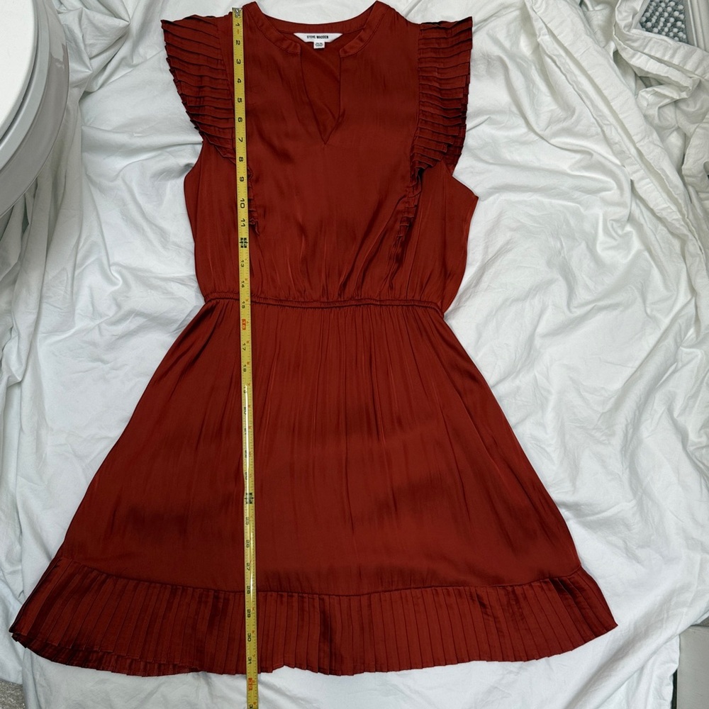 Steve Madden “Verona” Pleated Trim Rust/Terracotta Fit-&-Flare Dress. Size XS. - Picture 8 of 13